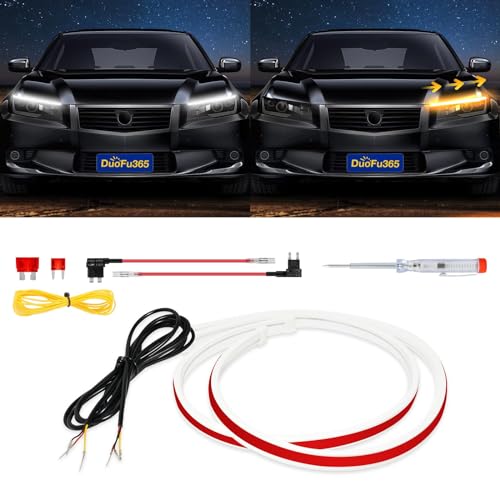 DUOFU365 DRL Led Light for Car, Switchback Led Strip Light, 2Pcs 24inches Dual Color Sequential Turn Signal Strip (Amber/Yellow & White) - Image 1