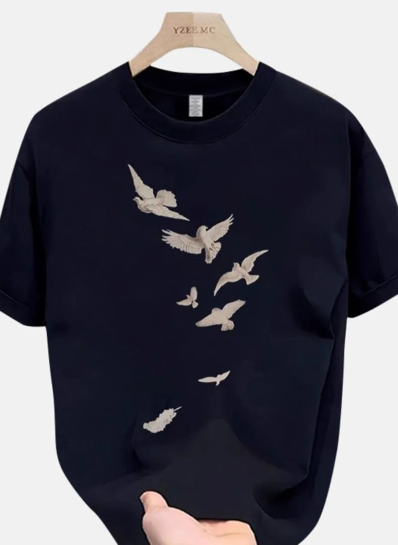 YUNIQEE Black Printed Round Neck Tshirt