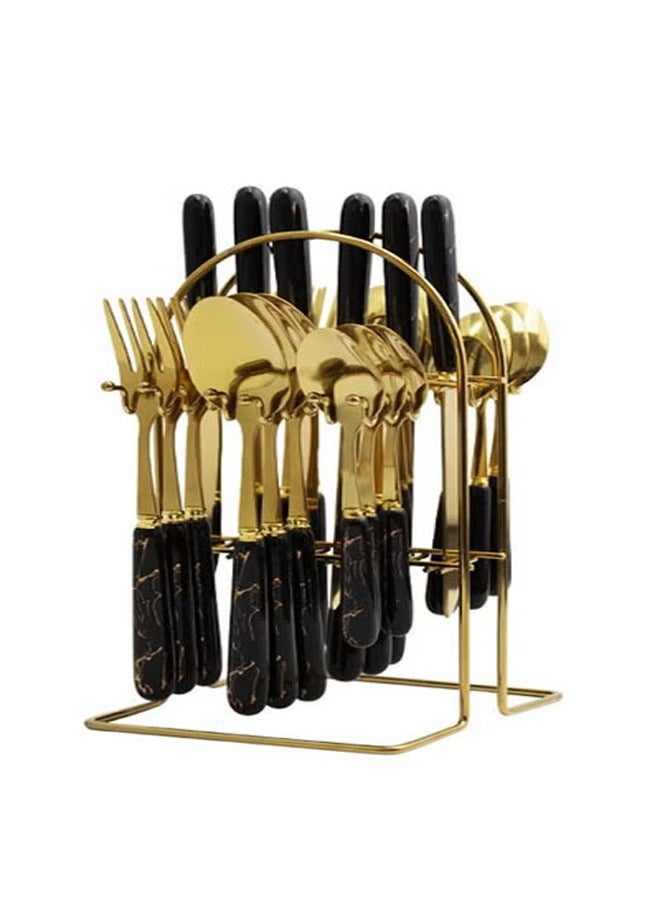 KLNAMAEAAN 24 Piece Stainless Steel Hanging Cutlery Set with Stand for 6 People Mirror Finish Flatware for Home and Kitchen Use - Image 1