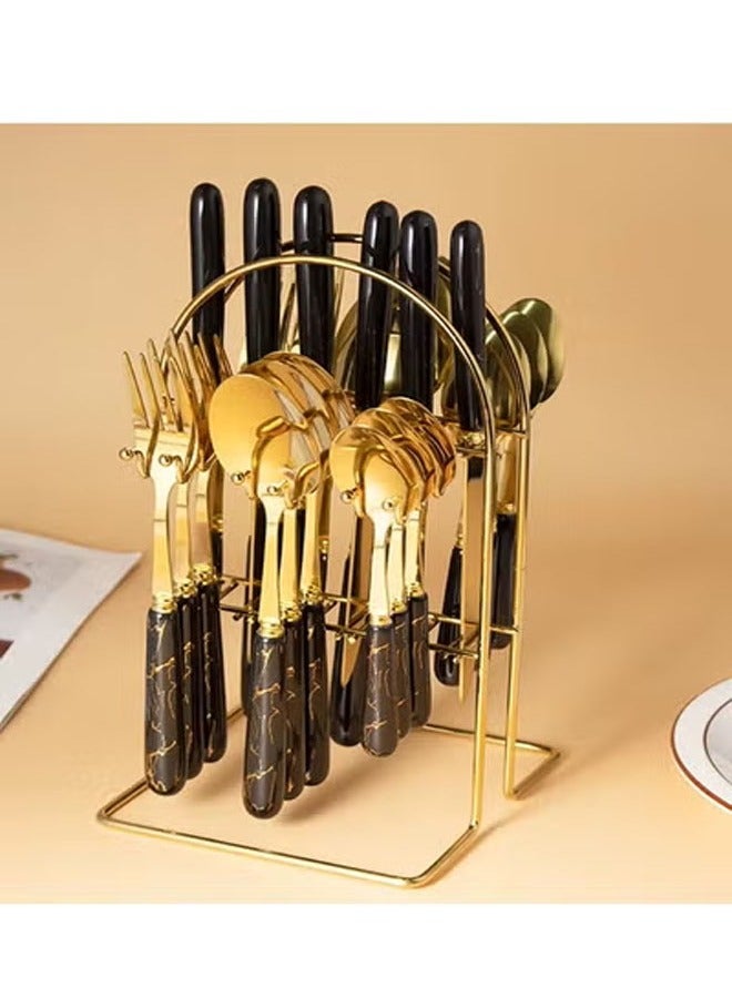 KLNAMAEAAN 24 Piece Stainless Steel Hanging Cutlery Set with Stand for 6 People Mirror Finish Flatware for Home and Kitchen Use - Image 2