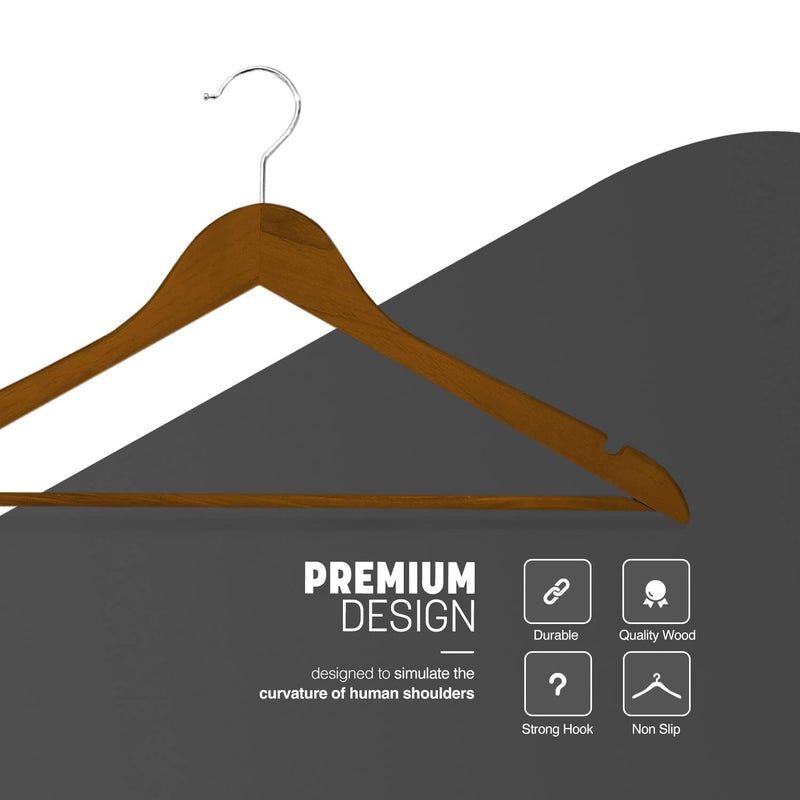 KEPLIN KEPLIN Strong Walnut Wood Wooden Coat Hangers With 360 Degree Rotatory Hook Round Trouser Bar Shoulder Notches Durable Wardrobe Space Saver Suitable For Coat Jacket Suit Jumper 30 Piece  - Image 3