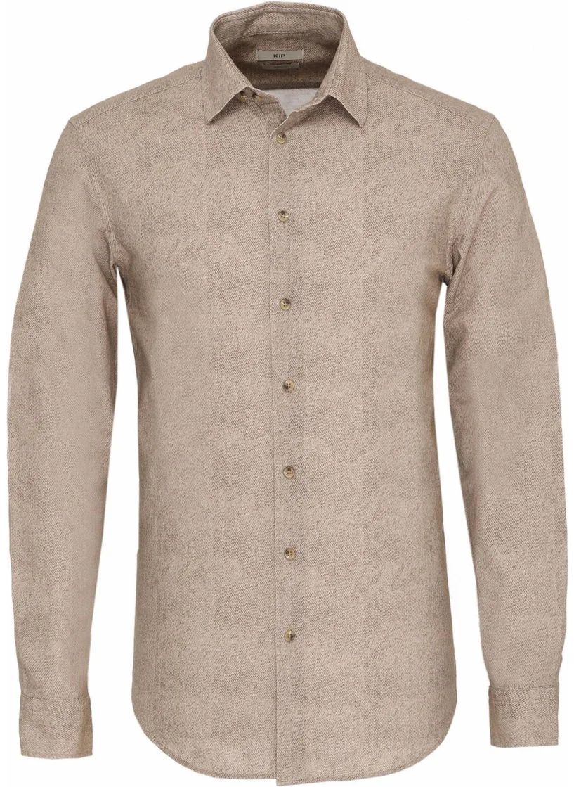 Kip Beige Patterned Regular Fit Woven Casual 100% Cotton Shirt