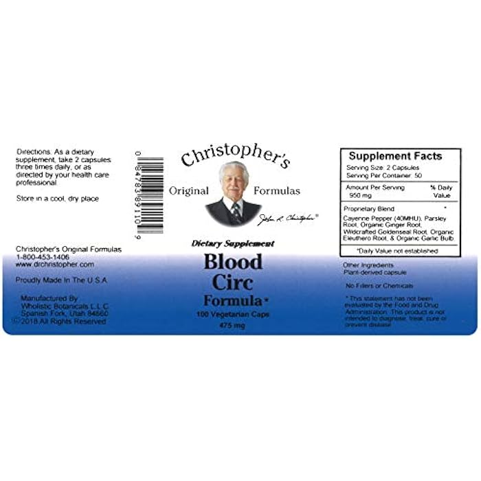 Christopher's Original Formulas Blood Circ Formula Capsules, Herbal Supplement for Cardiovascular & Circulatory Wellness, 100 Capsules - Image 2