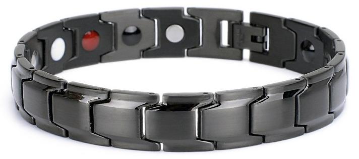 Magnetic Stainless Chain Steel Mens Bracelet with Magnets and Free Link Removal Kit (Black) - Image 1