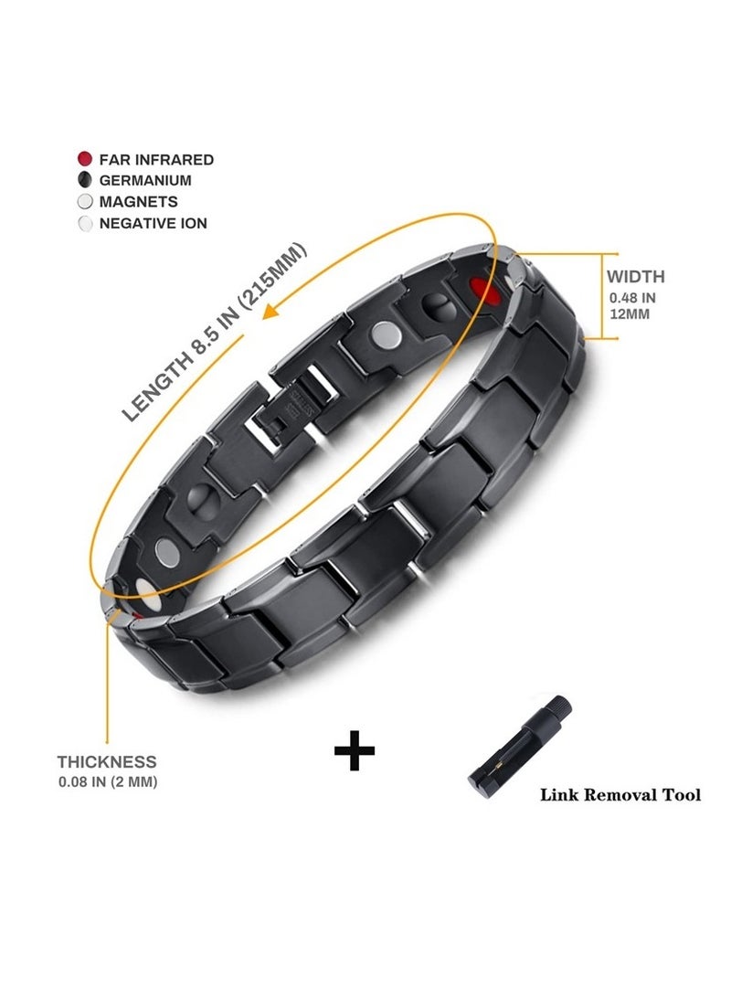سوار رجالي من الفولاذ المقاوم للصدأ بسلسلة مغناطيسية مع مغناطيس ومجموعة إزالة الروابط المجانية (أسود) - Image 3