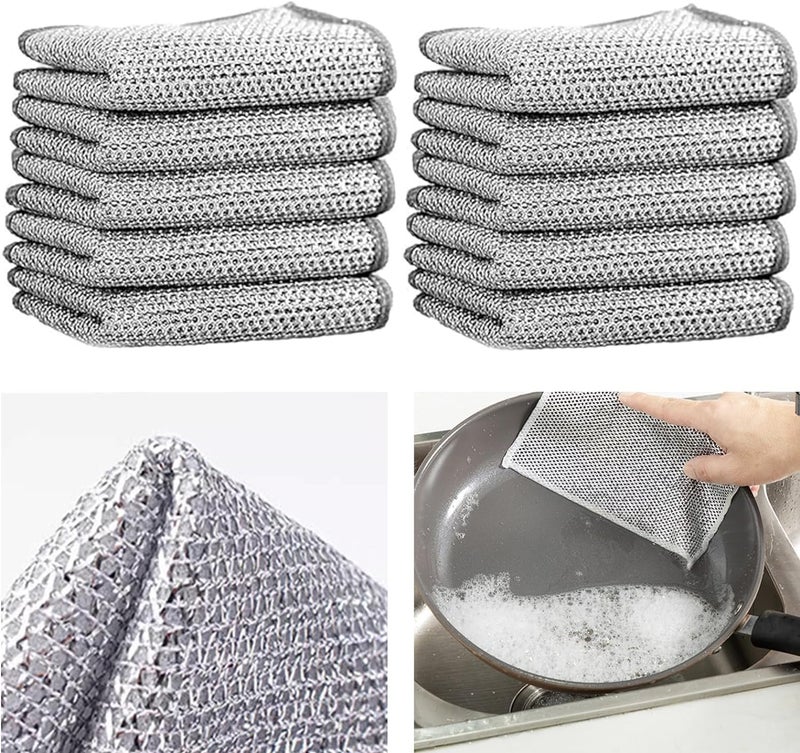 Vivatra Multipurpose Wire Dishwashing Rags for Wet and Dry Stainless Steel Scrubber Non-Scratch Wire Dishcloth for Washing Dishes Sinks Counters Easy Rinsing Machine Washable (Pack of 10) - Image 1