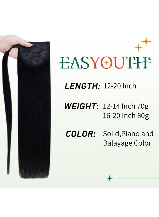 Easyouth Ponytail Hair Extensions Human Hair Black Pony Tails Hair Extensions Jet Black 1 Human Hair Ponytail Extension Wrap Around Human Hair 14Inch 70G - Image 3