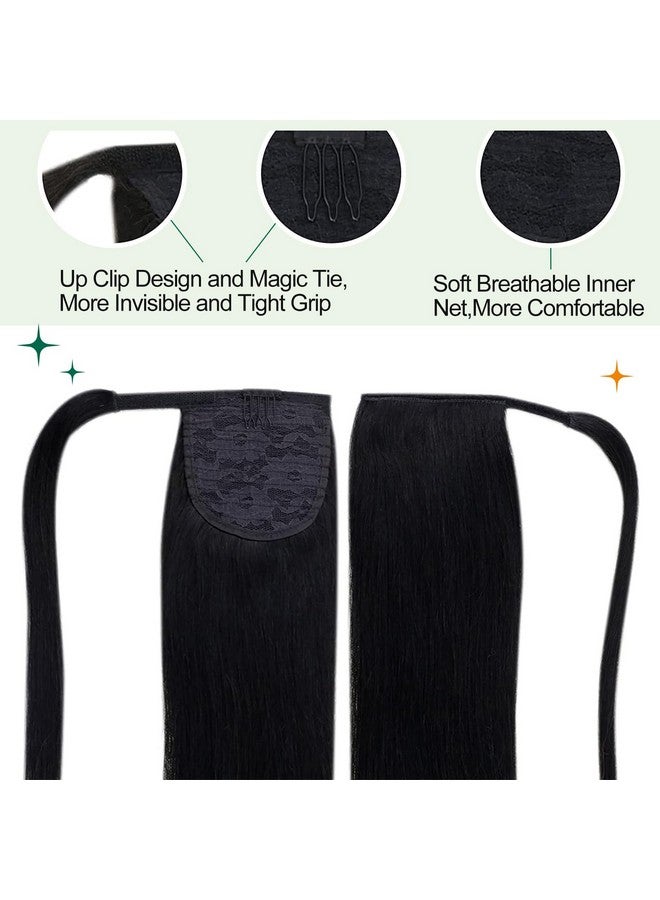 Easyouth Ponytail Hair Extensions Human Hair Black Pony Tails Hair Extensions Jet Black 1 Human Hair Ponytail Extension Wrap Around Human Hair 14Inch 70G - Image 4
