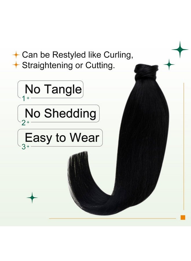 Easyouth Ponytail Hair Extensions Human Hair Black Pony Tails Hair Extensions Jet Black 1 Human Hair Ponytail Extension Wrap Around Human Hair 14Inch 70G - Image 5