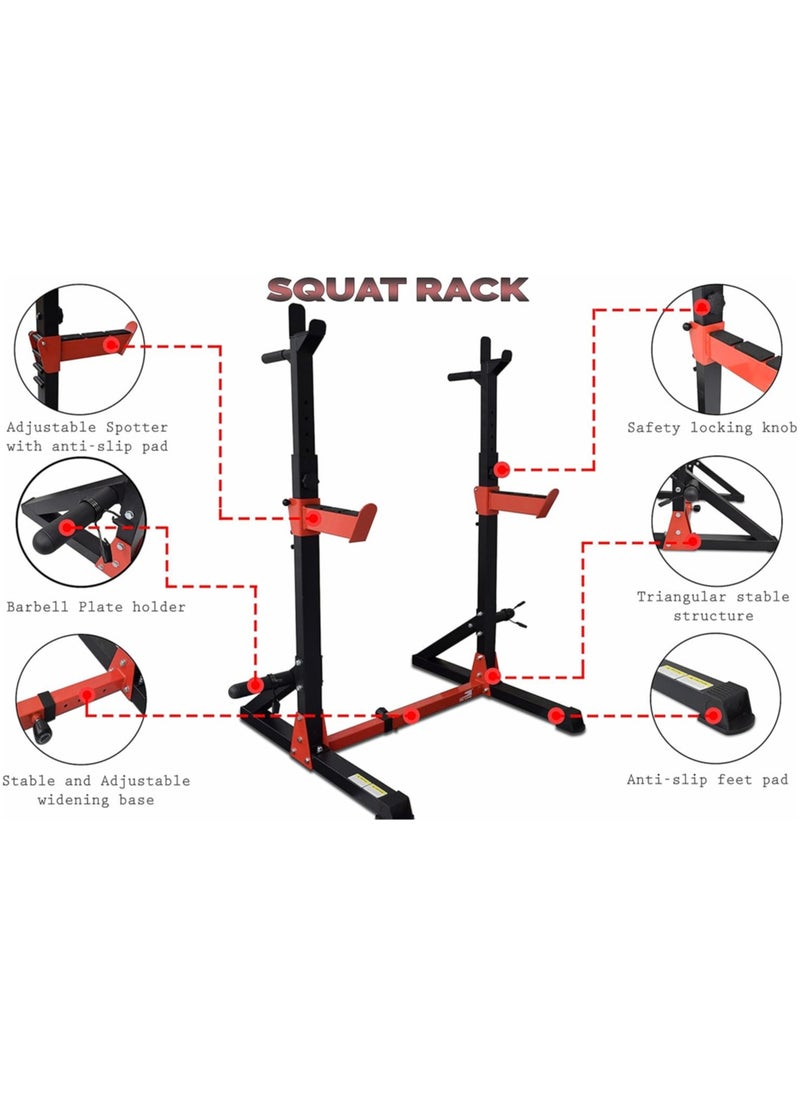 Sky Land - Fitness Squat Rack Heavy Duty Adjustable Steel Barbell Rack Stand For Home Gym GM-8139, Red/Black - Image 1