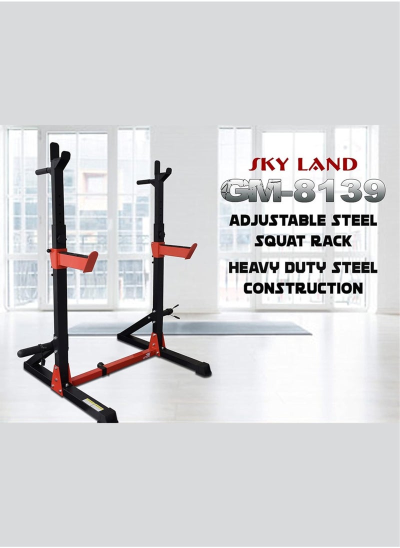 Sky Land - Fitness Squat Rack Heavy Duty Adjustable Steel Barbell Rack Stand For Home Gym GM-8139, Red/Black - Image 1