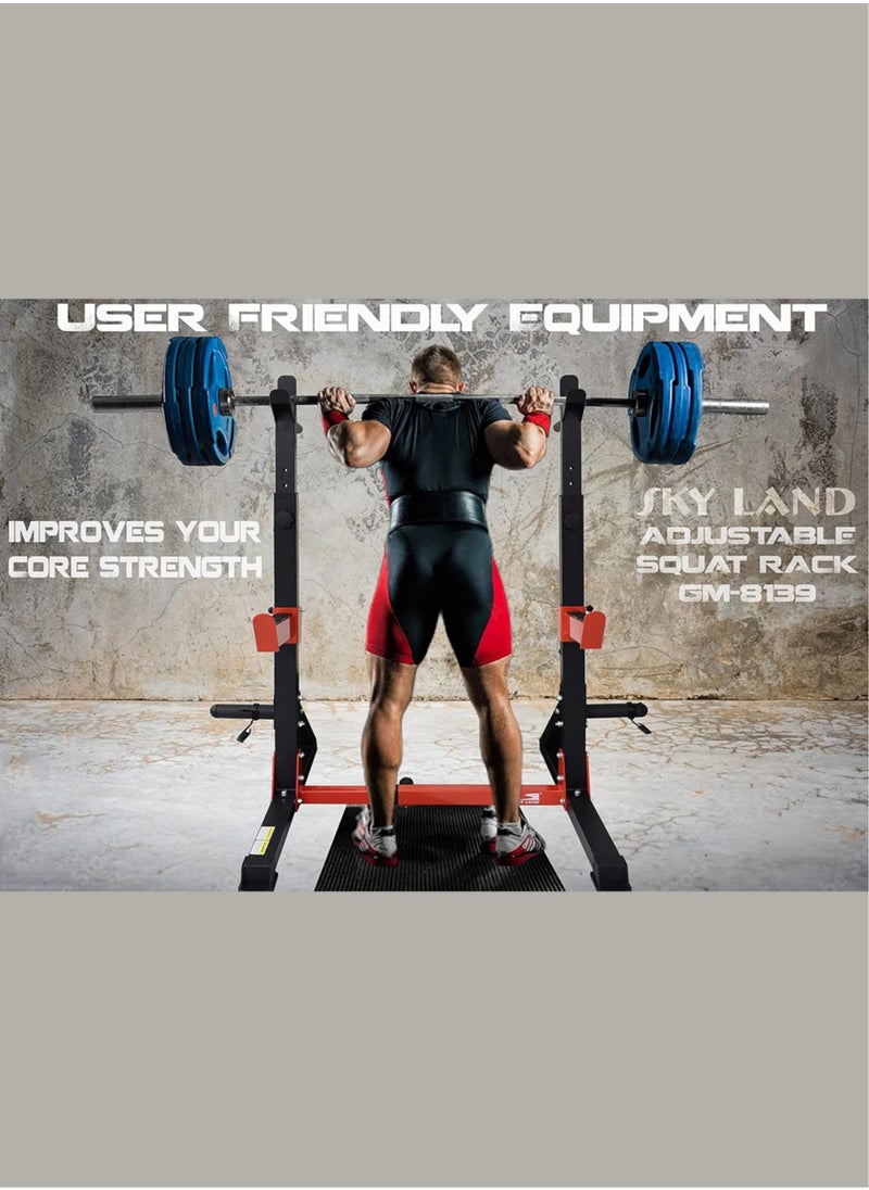 Sky Land - Fitness Squat Rack Heavy Duty Adjustable Steel Barbell Rack Stand For Home Gym GM-8139, Red/Black - Image 1