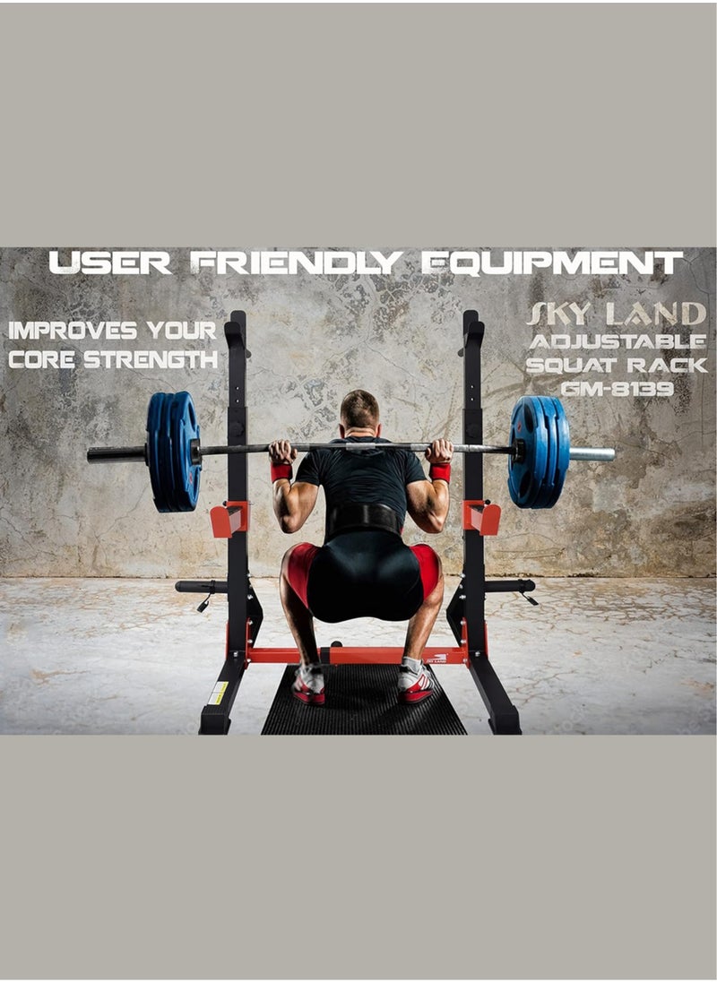 Sky Land - Fitness Squat Rack Heavy Duty Adjustable Steel Barbell Rack Stand For Home Gym GM-8139, Red/Black - Image 1