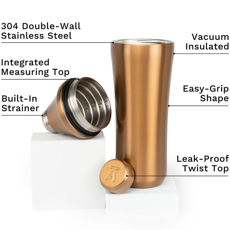 Elevated Craft Hybrid Cocktail Shaker - Premium Vacuum Insulated Stainless Steel Copper Cocktail Shaker - Innovative Measuring System - Martini Shaker for the Home Bartender - 28oz Total Volume - Image 2