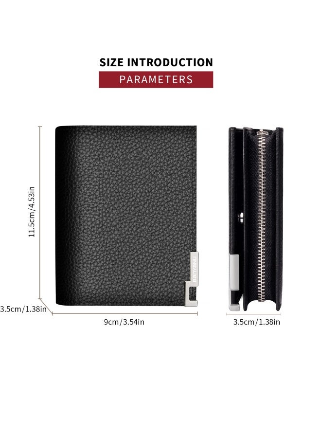 بانيانو محفظة رجالية من الجلد الطبيعي بسحاب طويل وفتحات متعددة للبطاقات ومحفظة كبيرة الحجم بلون القهوة - Image 2