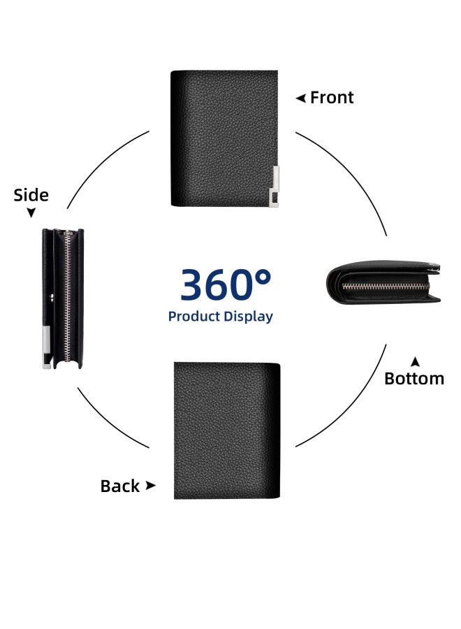 بانيانو محفظة رجالية من الجلد الطبيعي بسحاب طويل وفتحات متعددة للبطاقات ومحفظة كبيرة الحجم بلون القهوة - Image 3