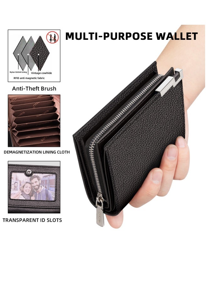 بانيانو محفظة رجالية من الجلد الطبيعي بسحاب طويل وفتحات متعددة للبطاقات ومحفظة كبيرة الحجم بلون القهوة - Image 4