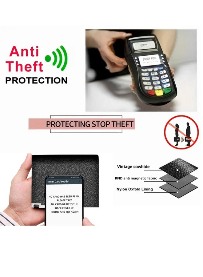 بانيانو محفظة رجالية من الجلد الطبيعي بسحاب طويل وفتحات متعددة للبطاقات ومحفظة كبيرة الحجم بلون القهوة - Image 5