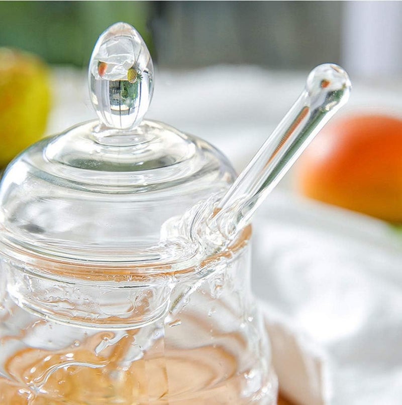 VENI.VICI. VENI.VICI. Honey Dispenser, Acrylic Glass Honey Jar with Dipper and Lid Honey Pot Container for Home Kitchen Storing Honey and Syrup, Heat-Resistant (250ml) - Image 2