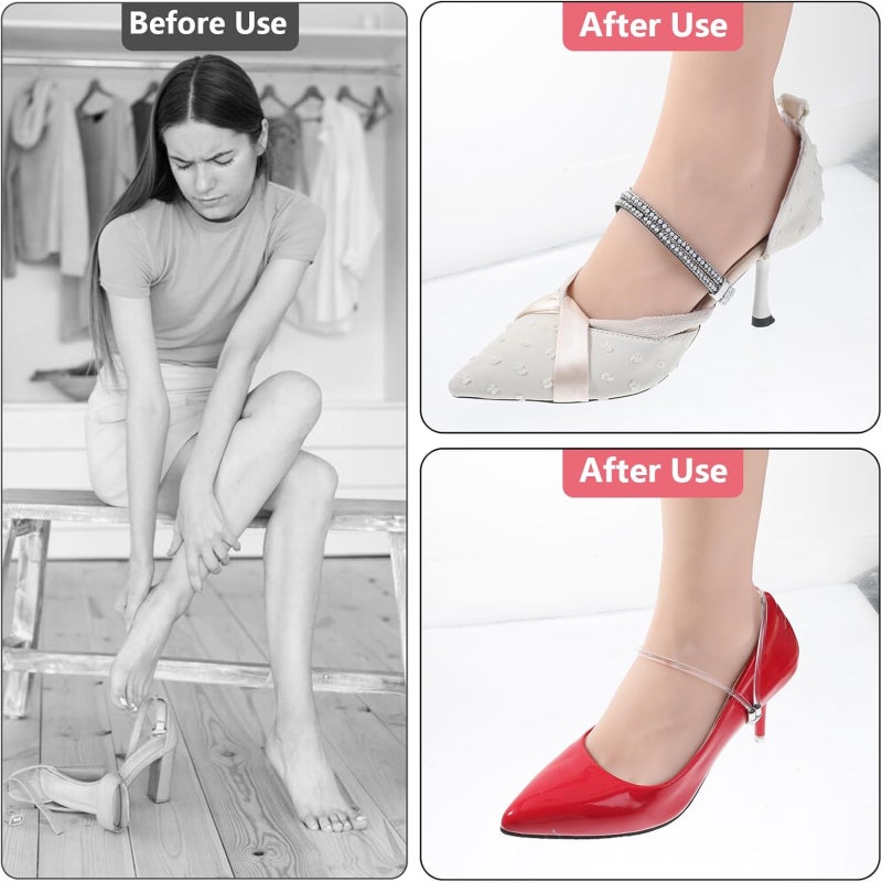 4 pairs of imitation diamond adjustable shoe ropes, elastic ankle straps for high heels, detachable anti-drop straps for shoes, women's shoe accessories - Image 5