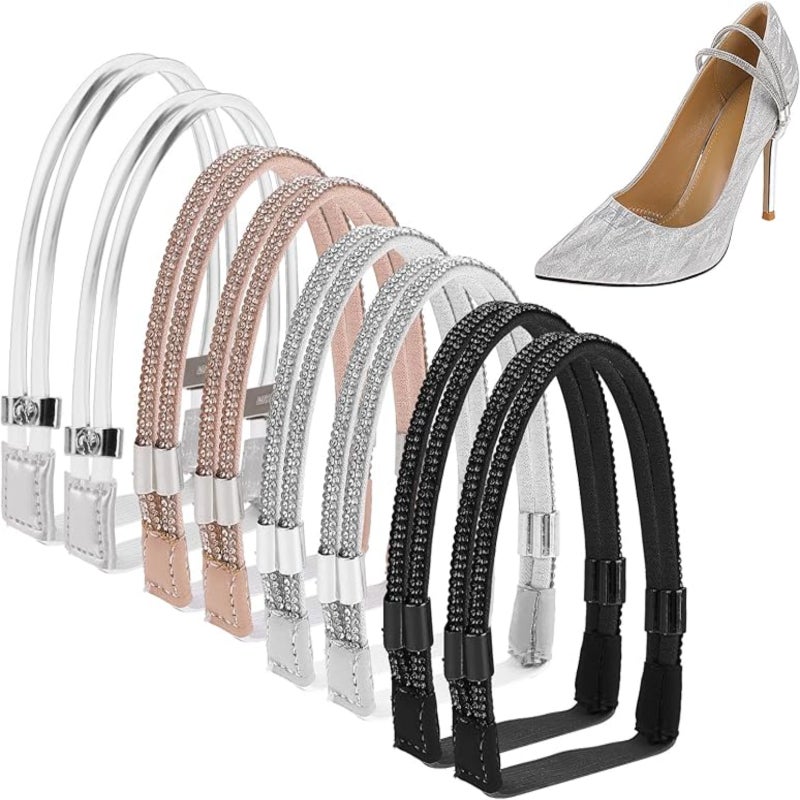 4 pairs of imitation diamond adjustable shoe ropes, elastic ankle straps for high heels, detachable anti-drop straps for shoes, women's shoe accessories - Image 2