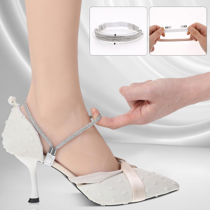 4 pairs of imitation diamond adjustable shoe ropes, elastic ankle straps for high heels, detachable anti-drop straps for shoes, women's shoe accessories - Image 3
