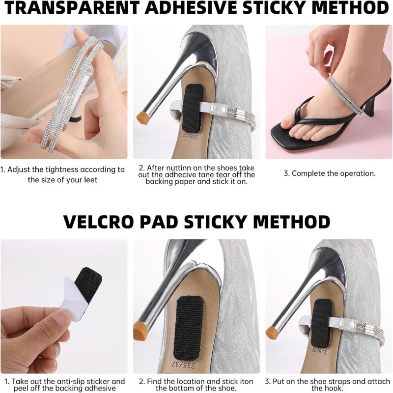 4 pairs of imitation diamond adjustable shoe ropes, elastic ankle straps for high heels, detachable anti-drop straps for shoes, women's shoe accessories - Image 4