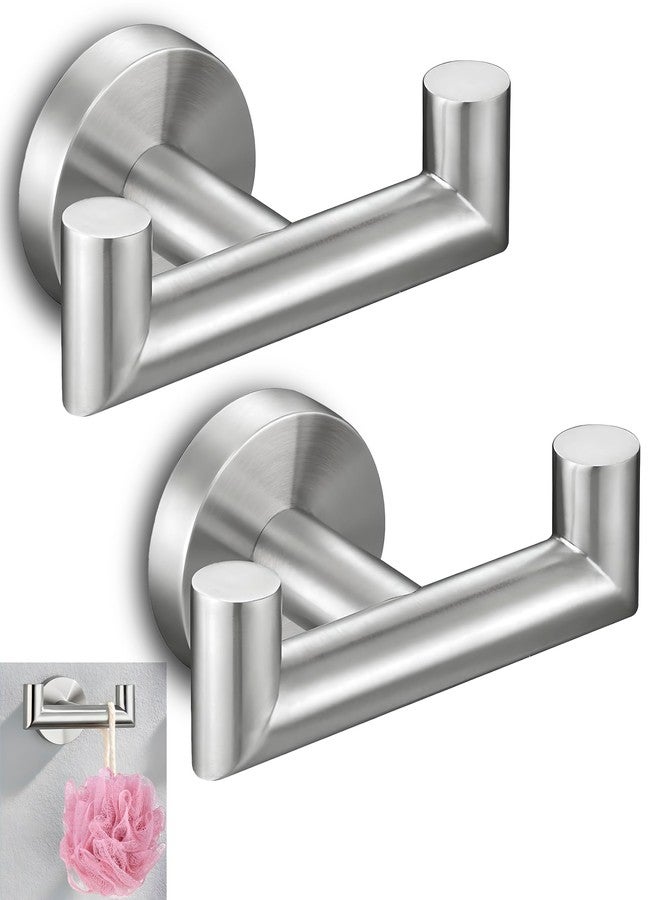 ULVEOL Set of 2 Double Brushed Nickel Towel Holder for Bathrooms - Stainless Steel Cup Hooks for Shower - Towel Holder Shower Hooks for Inside - Stylish Bath Hook - Image 1
