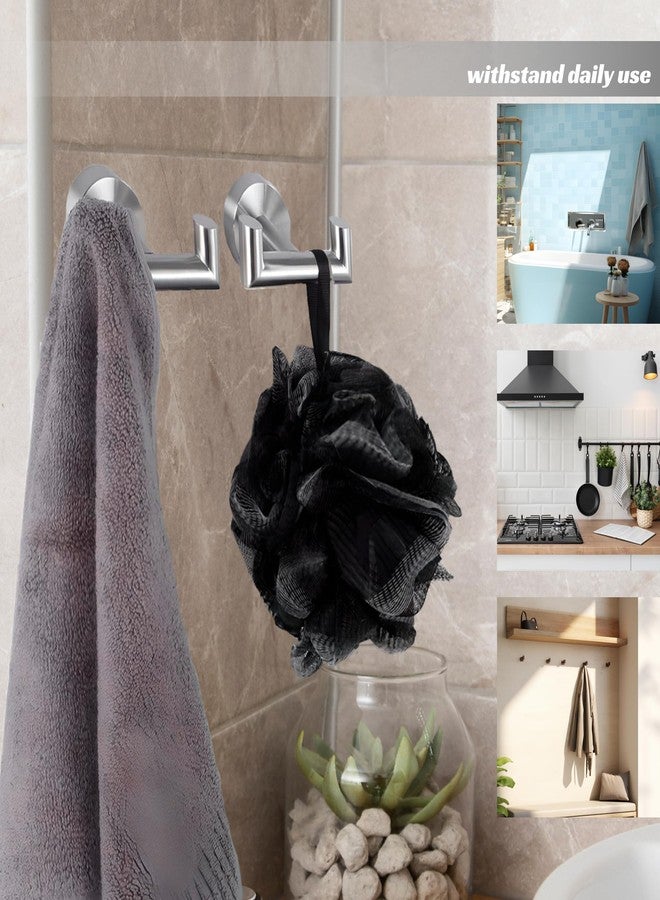 ULVEOL Set of 2 Double Brushed Nickel Towel Holder for Bathrooms - Stainless Steel Cup Hooks for Shower - Towel Holder Shower Hooks for Inside - Stylish Bath Hook - Image 2
