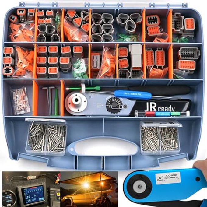 JRready St6110 Deutsch Connector Kit With Crimper-2 Pin Waterproof Connector,3 4 6 8 12 Pin Dt Connectors,Deutsch Crimp Tool 14-22Awg,Size 16 Solid Contact For Truck, Motorcycle,Automotive - Image 1