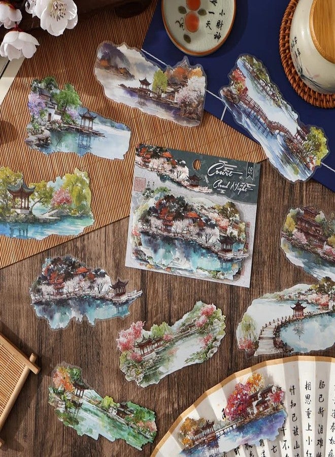 SAMVARDHAN Chinese Landscape Stickers Pack – 60 Pcs Traditional Oriental Scenery Washi Stickers for Journaling, Scrapbooking, DIY Crafts, Planner Decoration & Art Collage, Pack of 6 - Image 3