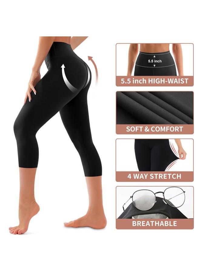 Bluemaple High Waisted Leggings for Women - Tummy Control Pants Non See Through Workout Soft Yoga Pants for Running Plus Size, 18-capri Pants Grey, L-XL - Image 5