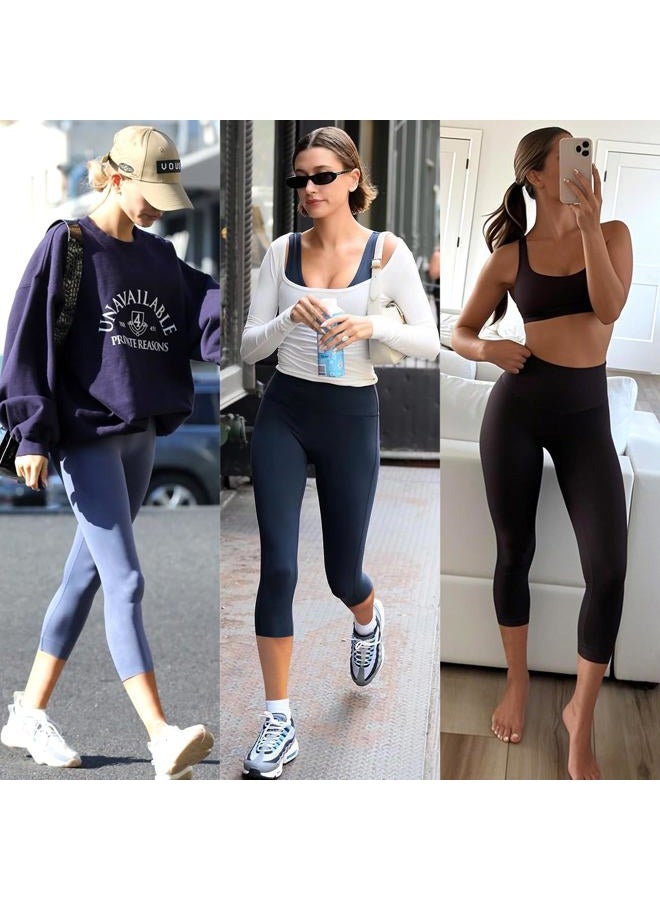 Bluemaple High Waisted Leggings for Women - Tummy Control Pants Non See Through Workout Soft Yoga Pants for Running Plus Size, 18-capri Pants Grey, L-XL - Image 4