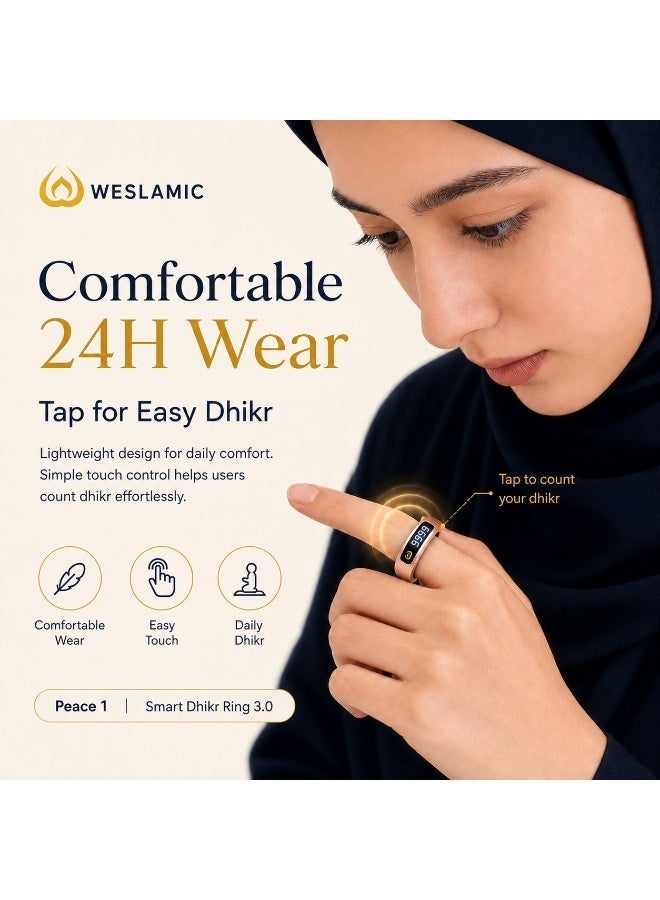 WESLAMIC iTasbih Peace 1 Smart Tasbih Ring with Digital Dhikr Counter, Prayer Reminders, Vibration Alerts and App Connectivity - Image 5