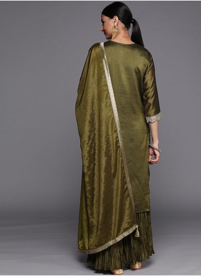 Libas - Silk Lace Detail Kurta and Sharara with Sequined Dupatta Set by Styli - Image 1