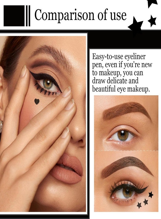 XMXueMei Double Side Liquid Winged Eyeliner Stamp,Smudge Proof Waterproof Eyeliner Pen Set,Long-Lasting Eye Liner Face Makeup,Star Flowers Hearts Triangle Black Eyeliner Stamp Pencil（5PCS） A - Image 4