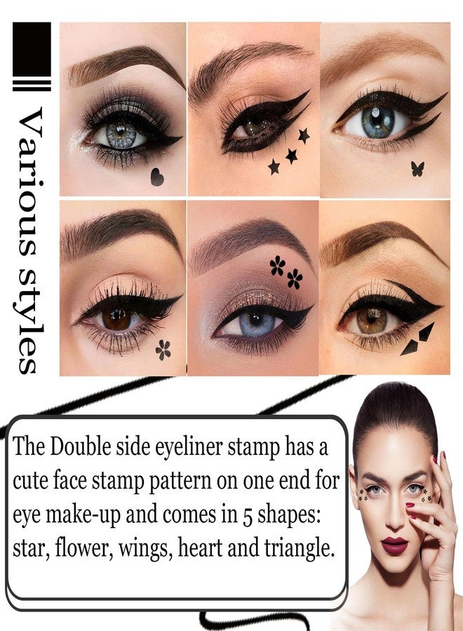 XMXueMei Double Side Liquid Winged Eyeliner Stamp,Smudge Proof Waterproof Eyeliner Pen Set,Long-Lasting Eye Liner Face Makeup,Star Flowers Hearts Triangle Black Eyeliner Stamp Pencil（5PCS） A - Image 5