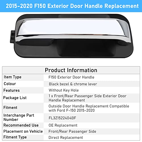 Moonlinks Compatible with Ford F150 Door Handle,2015-2020 F150 Front/Rear Passenger Exterior Door Pull Handle for Right Side,Chrome Lever(14603667/FL3Z1522404BF) - Image 3
