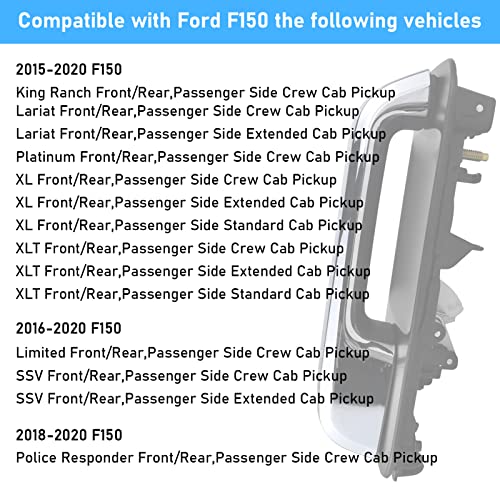 Moonlinks Compatible with Ford F150 Door Handle,2015-2020 F150 Front/Rear Passenger Exterior Door Pull Handle for Right Side,Chrome Lever(14603667/FL3Z1522404BF) - Image 2