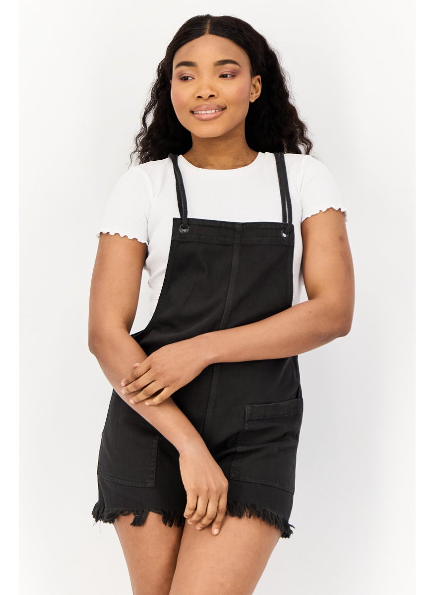 Aerie Women Solid Fringed Detail Sleeveless Playsuit, Black  - Image 4