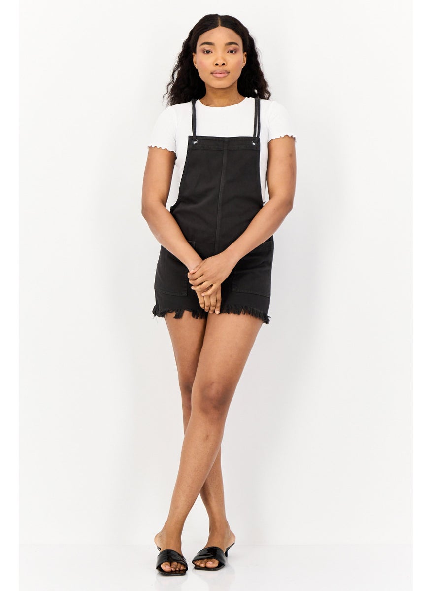 Aerie Women Solid Fringed Detail Sleeveless Playsuit, Black  - Image 1