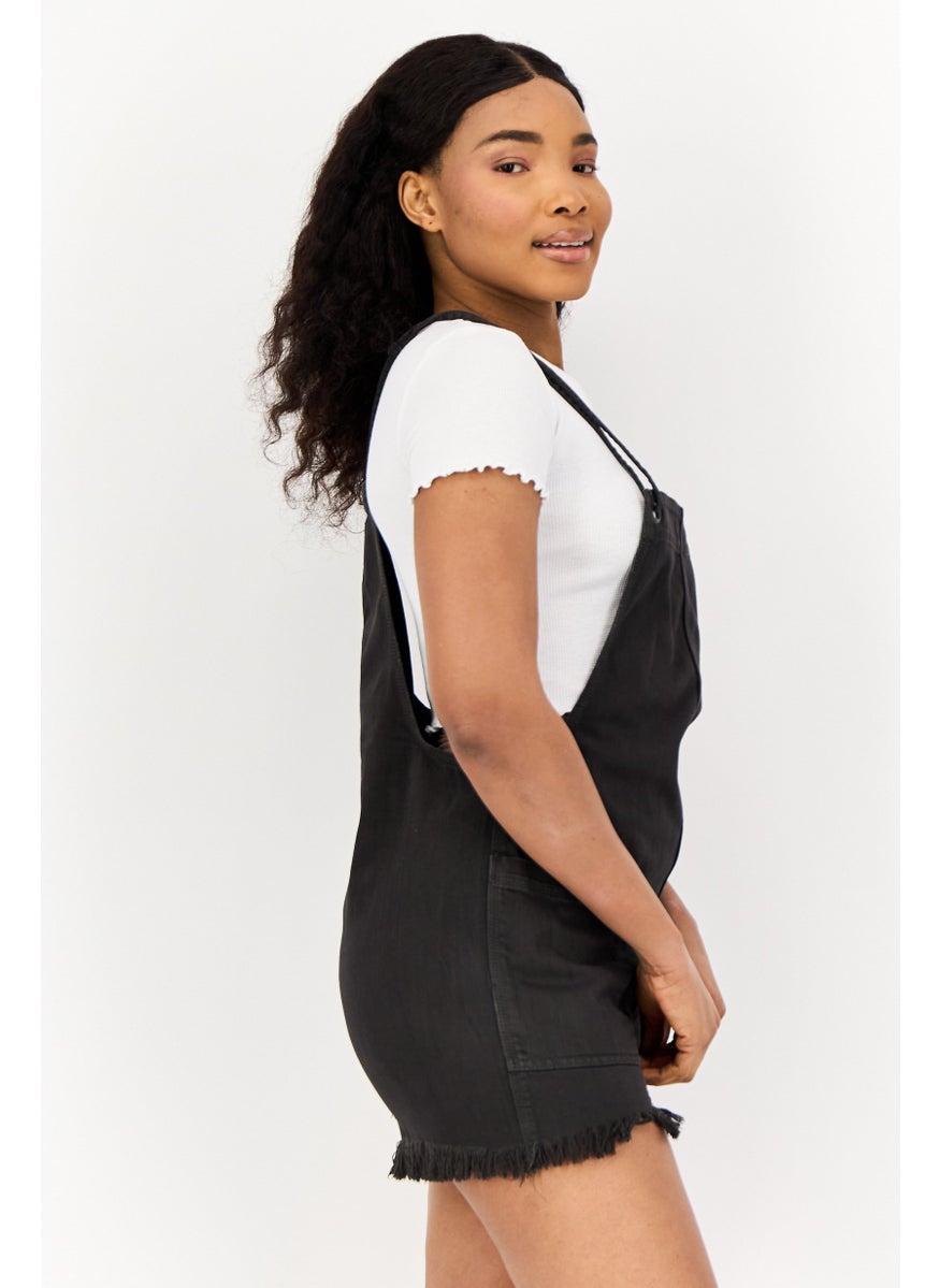 Aerie Women Solid Fringed Detail Sleeveless Playsuit, Black  - Image 2