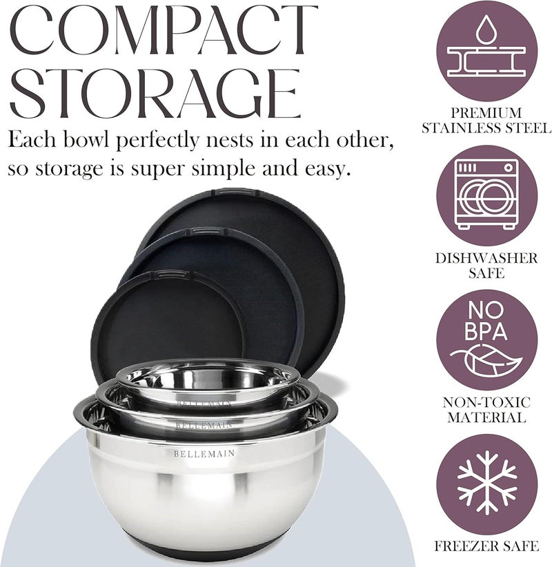 Bellemain Stainless Steel Mixing Bowls with Lids Set  Large Durable Airtight Kitchen Bowls for Food Prep Baking Salad and Storage 4 piece set - Image 5