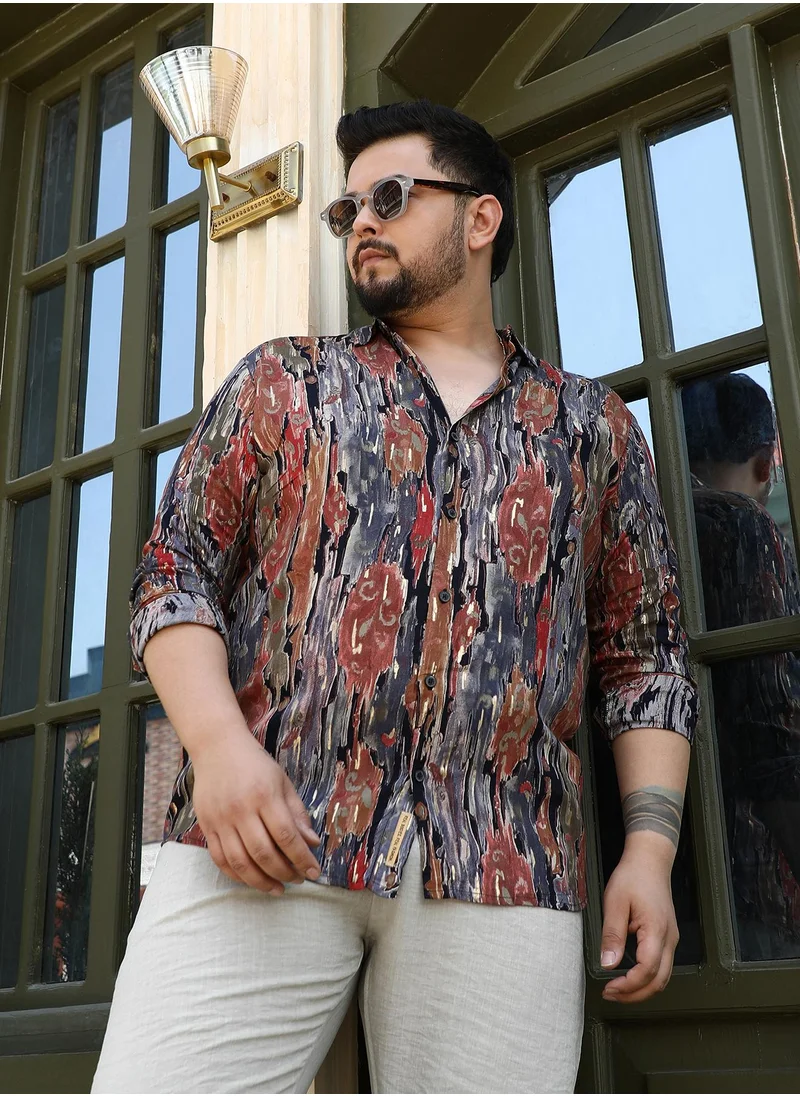 انستافاب بلس Instafab Plus Men's Multicolour Nomadic Lozenge Shirt For Casual Wear | Spread Collar | Long Cuffed Sleeves | Button Closure | Plus Size Shirt Crafted With Comfort Fit For Everyday Wear