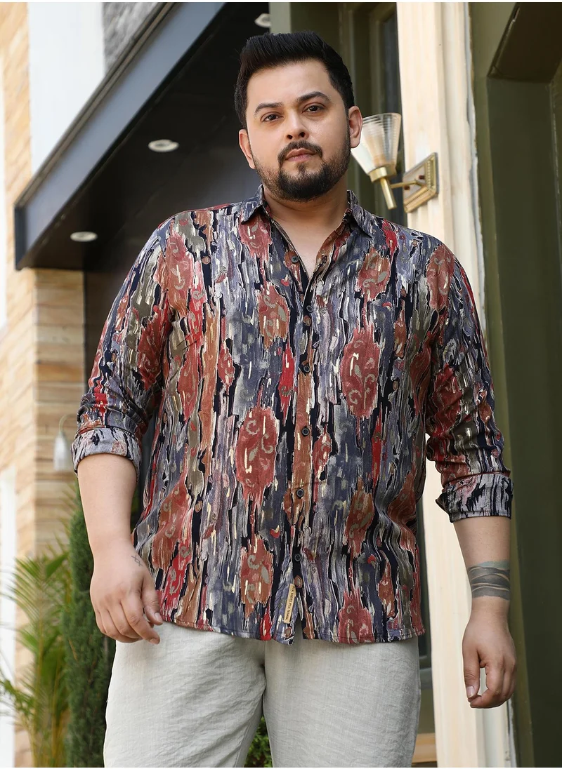 انستافاب بلس Instafab Plus Men's Multicolour Nomadic Lozenge Shirt For Casual Wear | Spread Collar | Long Cuffed Sleeves | Button Closure | Plus Size Shirt Crafted With Comfort Fit For Everyday Wear
