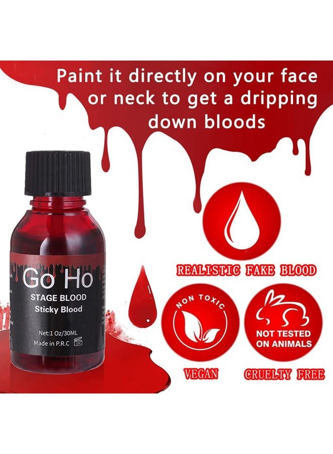 Go Ho Halloween Fake Blood Washable(1 oz),Edible Fake Blood Realistic Effect Dripping Sticky Stage Blood for Eyes DripsTeeth Mouth Nose Bleeds,Cosplay SFX Zombie Vampire Blood Makeup,Bright - Image 2