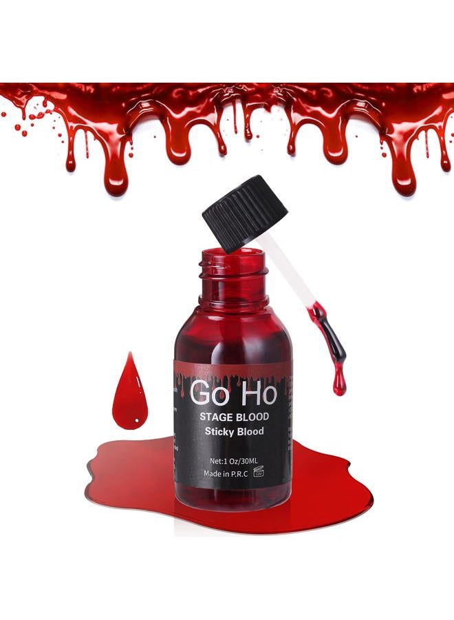 Go Ho Halloween Fake Blood Washable(1 oz),Edible Fake Blood Realistic Effect Dripping Sticky Stage Blood for Eyes DripsTeeth Mouth Nose Bleeds,Cosplay SFX Zombie Vampire Blood Makeup,Bright - Image 1