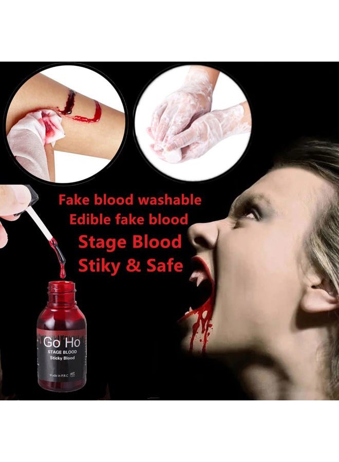 Go Ho Halloween Fake Blood Washable(1 oz),Edible Fake Blood Realistic Effect Dripping Sticky Stage Blood for Eyes DripsTeeth Mouth Nose Bleeds,Cosplay SFX Zombie Vampire Blood Makeup,Bright - Image 5
