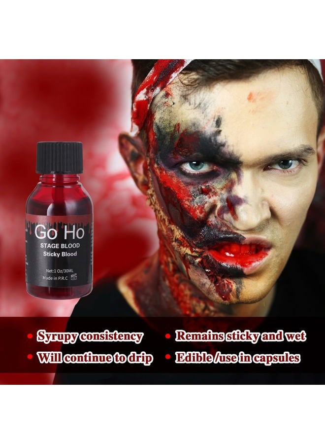 Go Ho Halloween Fake Blood Washable(1 oz),Edible Fake Blood Realistic Effect Dripping Sticky Stage Blood for Eyes DripsTeeth Mouth Nose Bleeds,Cosplay SFX Zombie Vampire Blood Makeup,Bright - Image 4