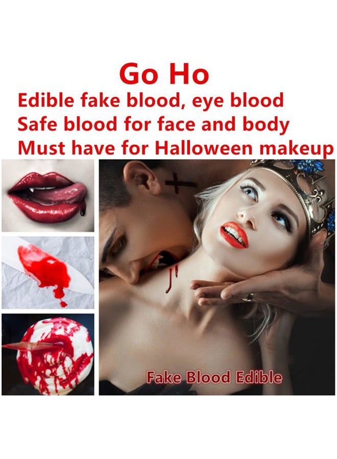 Go Ho Halloween Fake Blood Washable(1 oz),Edible Fake Blood Realistic Effect Dripping Sticky Stage Blood for Eyes DripsTeeth Mouth Nose Bleeds,Cosplay SFX Zombie Vampire Blood Makeup,Bright - Image 3